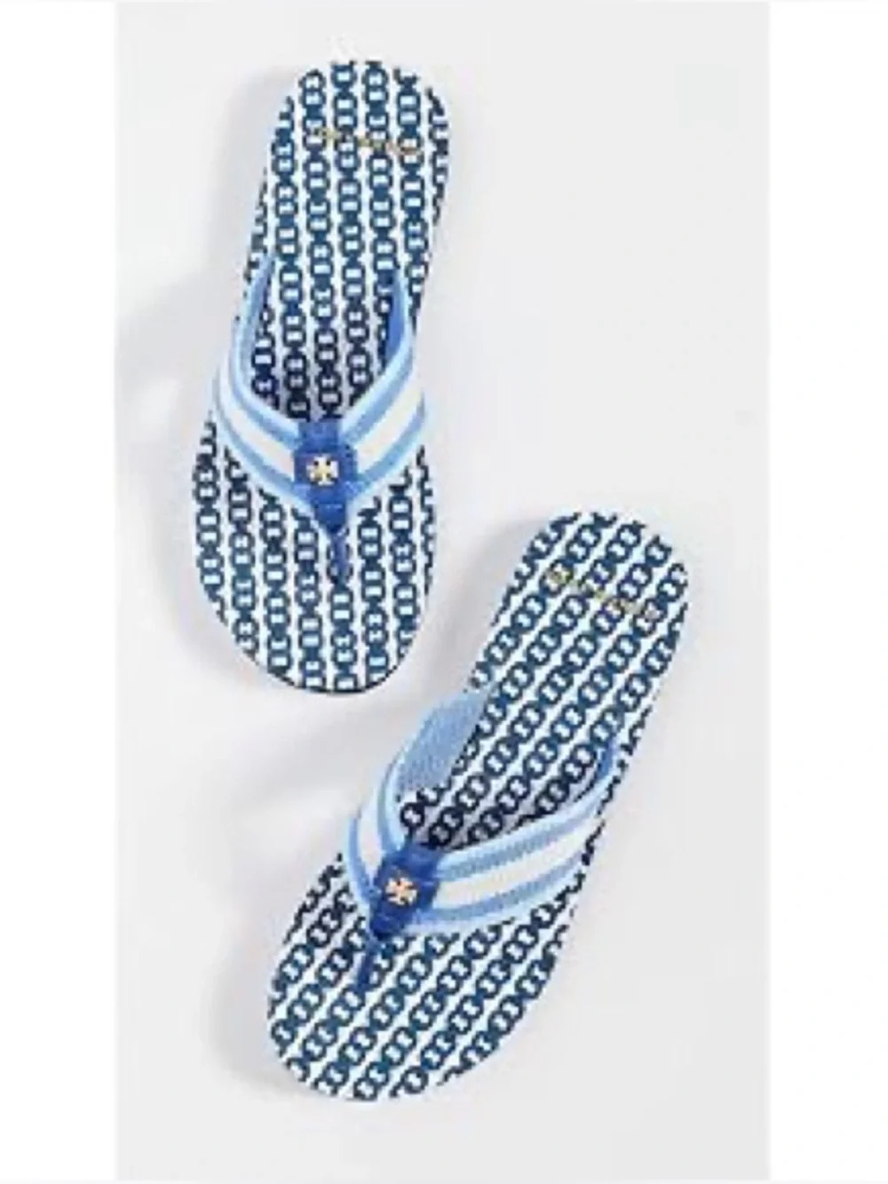 Tory Burch Gemini Link Stripe Fabric Flip Flop Blue White Size 8
